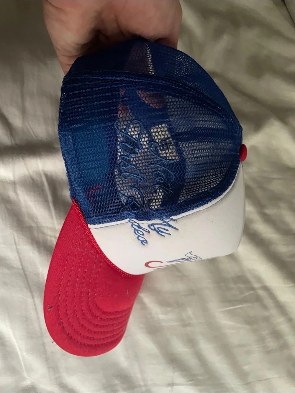 Red, White & Blue Trucker Hat with 'Steve' Graphic